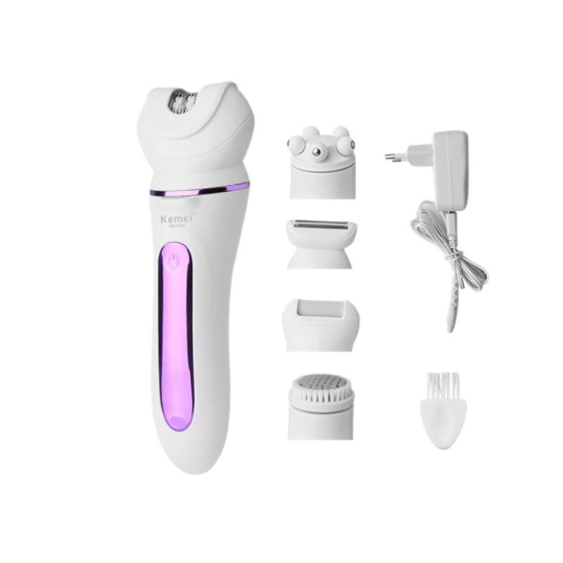 Dispositivo eléctrico de depilación Kemei KM-7936, dispositivo de depilación multifuncional, dispositivo de depilación y masaje con microdermoabrasión lavable para todo el cuerpo