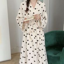 女士睡袍秋季新款纯棉甜美爱心开衫薄款棉纱日系高级感睡衣浴袍女