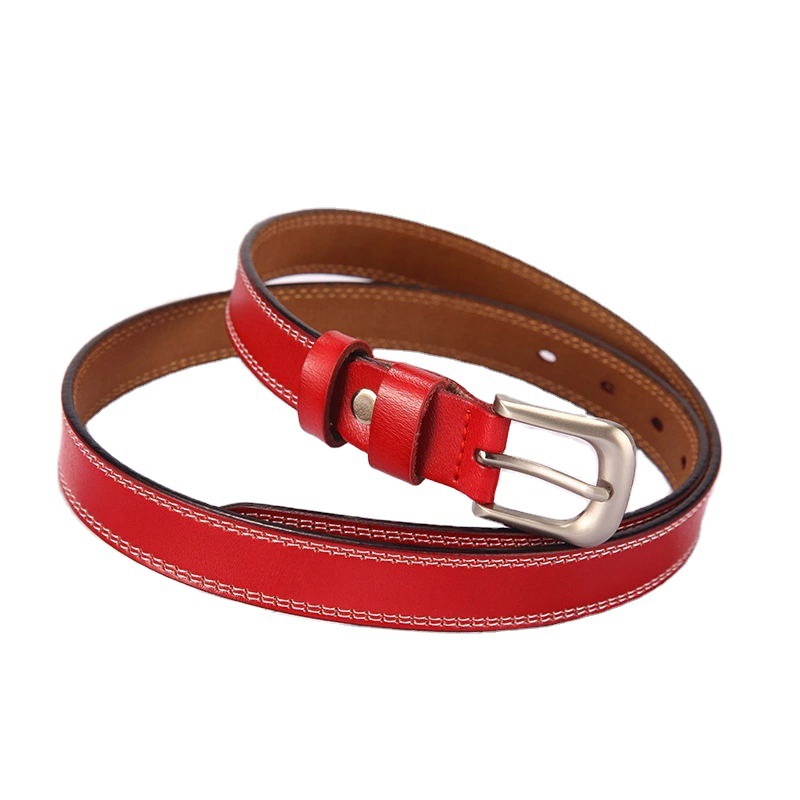 New Cross-Border Style Women's Simple Pin Buckle Leather Belt, Thin Waist Belt, Genuine Leather Decorative Belt, Can Be Printed with Logo