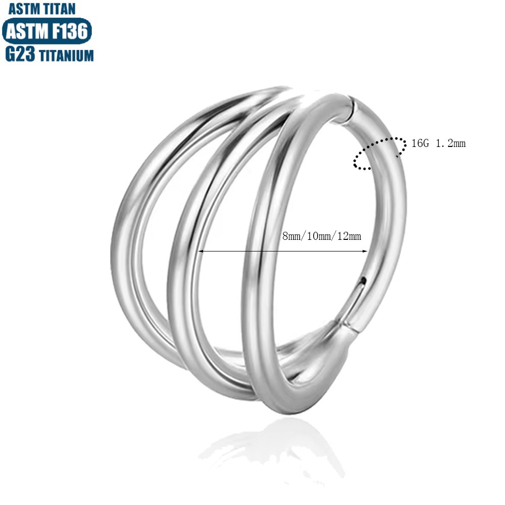 F136 Titanium Hinge Nose Ring Zircon Nasal Septum Ring Three-layer Two-color Seamless Ring Piercing Jewelry Earring detail image 21
