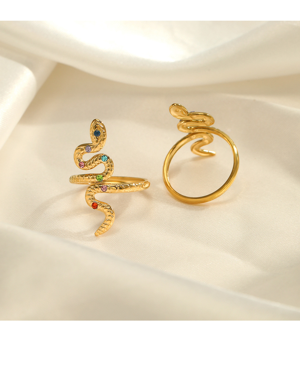 Snake Pattern Women'S Gender Wholesale Jewelry Fashion Snake 304 Stainless Steel Rhinestones Inlay Stainless Steel Rings
