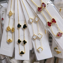 欧美时尚跨境爆款四叶草项链五花项链双面项链不掉色电镀金色饰品