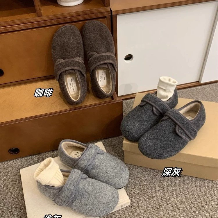 35-43 размера женская обувь большого размера серая меховая обувь женская зимняя бархатная теплая хлопчатобумажная обувь бобовая обувь мягкая плоская обувь Birken