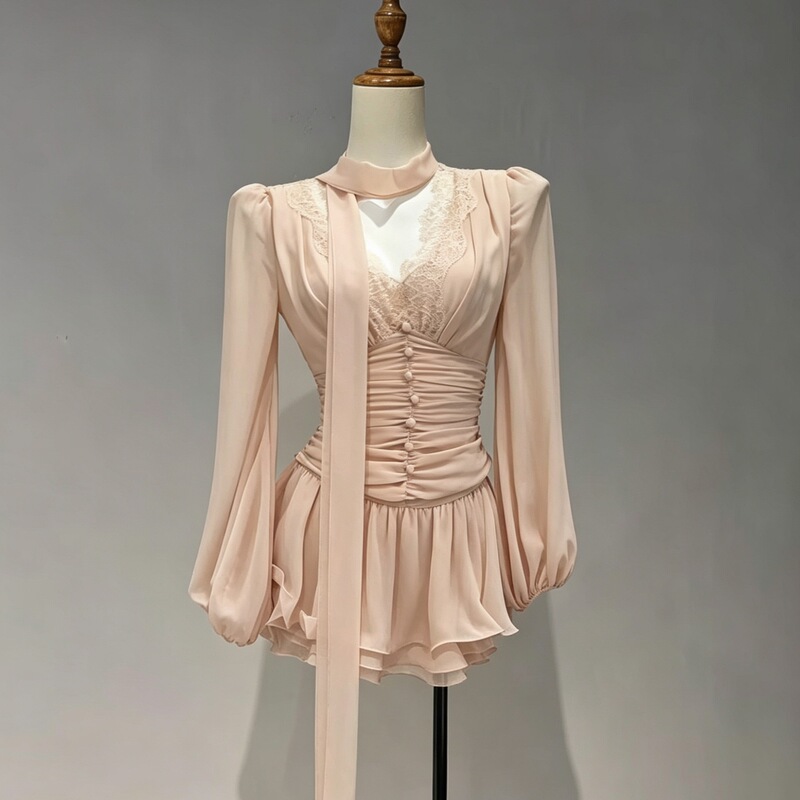Xiaonuo's Lace Shirt, Japanese and Korean Foreign Trade Sheer Top, Pure Desire Style Multi-Layered Puffy Skirt Set 260392