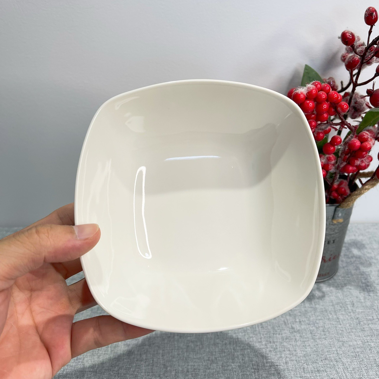 Lu Cang LZ exporta el último pedido de vajilla, serie de porcelana blanca, cuenco cuadrado de cerámica para una sola fruta