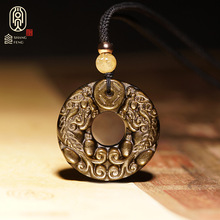 黑曜石双貔貅吊坠招财皮丘平安扣项链女貔情侣水晶挂坠