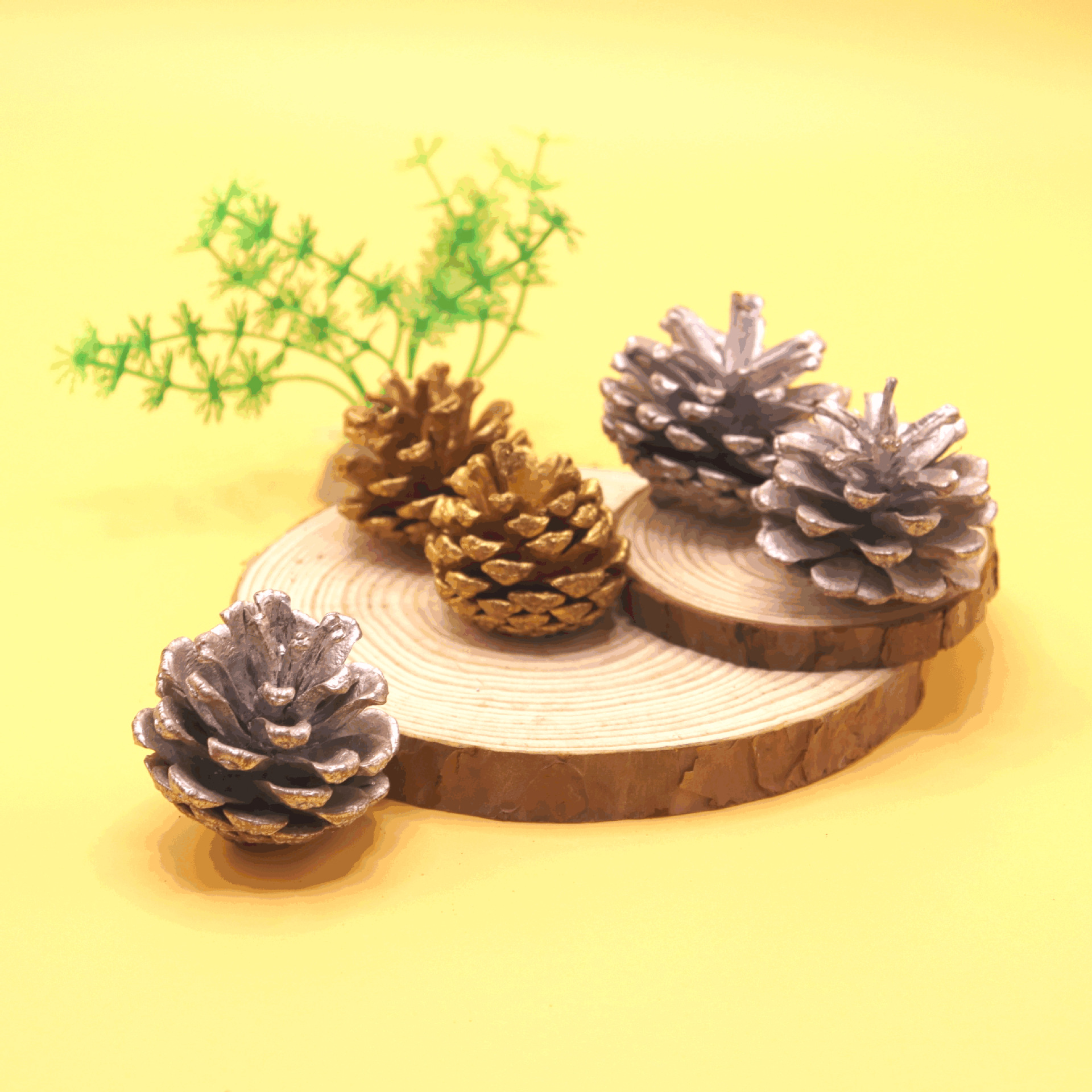 圣诞松果金银圣诞树挂件家居饰品干花道具摆设染色烫金