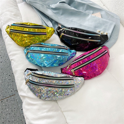New laser PU Waist pack outdoors motion laser Colorful Chest pack multi-storey fashion lady One shoulder Inclined shoulder bag wholesale