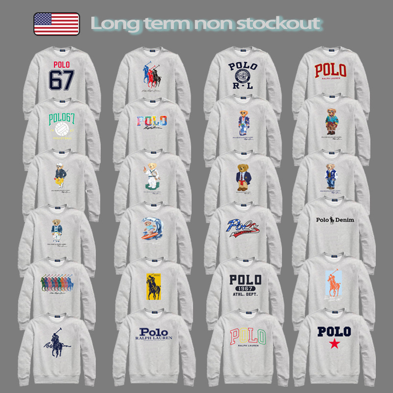 Autumn and Winter New Polo Men's Loose Casual Printed Long-Sleeved Round Neck Light Fleece Thick Cotton Sweatshirt Trendy Product Autumn and Winter New Polo Men's Loose Casual Printed Long-Sleeved Round Neck Light Fleece Thick Cotton Sweatshirt Trendy Product