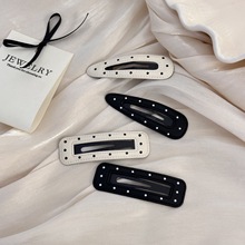 韩版黑白波点皮质发夹水滴BB夹侧边刘海夹2024年边夹发卡碎发夹子