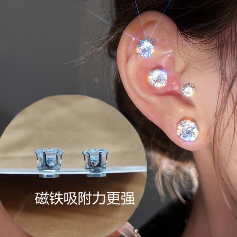 Earrings with zircon, ear clips, 7mm