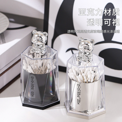 Light luxury, high-looking, cute little bear, creative toothpick tube, toothpick box storage cotton swab tube, cotton swab can, dental floss box, home use