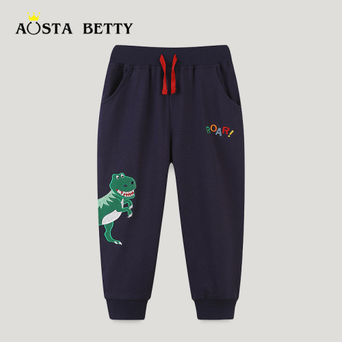  Autumn New Arrival: Boys' European & American-Style Sweatsuit Pants – Mid-to-Little Kids' Long Leggings with Dinosaur Embroidery