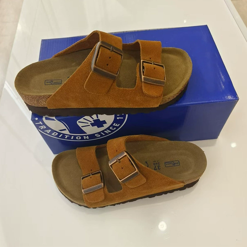 Сандалии из коровьей кожи Sangpo с пробковой подошвой Birkenstock лето 2025 новые шлепанцы и тапочки для мужчин и женщин с толстой подошвой ленивые шлепанцы Birkenstock с двумя ремешками
