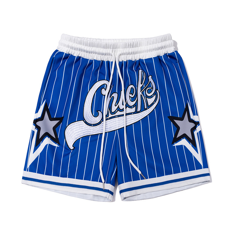 Qihong Clothing Store American Retro Trendy Striped Embroidery Pattern Sports Casual Summer Niche Personality Unisex Shorts