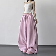 粉色阔腿裤女春秋季新款宽松显瘦抽绳运动裤垂感休闲慵懒风长裤子