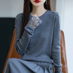 【厂家直供】时尚纯色圆领毛衣针织衫女百搭显瘦打底上衣秋季薄款