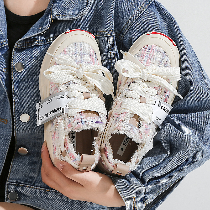 White Women's Casual Canvas Shoes Versatile Student Sports Trainers_voghion.com