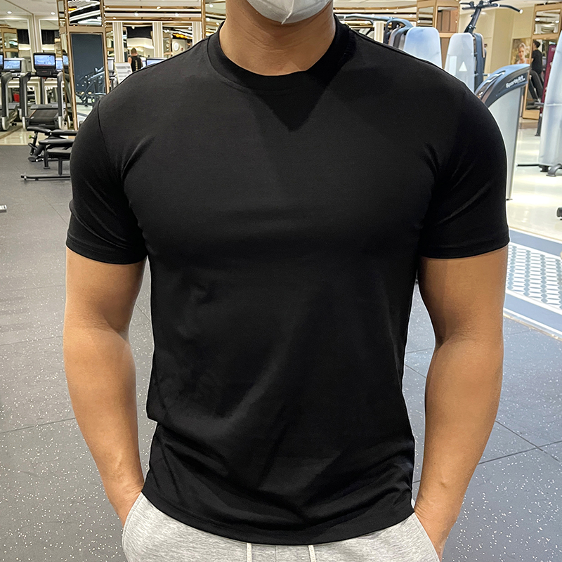 Camiseta de verano de algodón para hombre, manga corta, color liso, transpirable, ideal para deportes, fitness, correr y entrenamiento._voghion.com