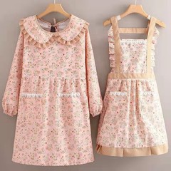 Canvas floral blouses long sleeves wear-resistant fashionable apron kitchen cooking home use waist apron princess style workwear for women