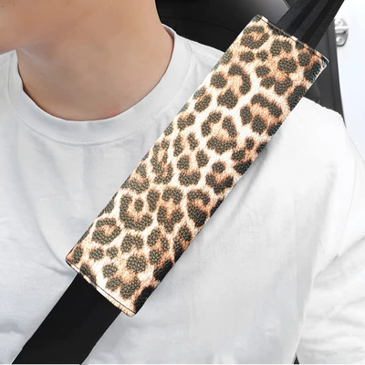 Car Seatbelt Shoulder Pad Leather Seat belt shoulder pad - light-leopard-print-2365