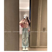 夏季V领褶皱短袖T恤女设计感小众修身显瘦辣妹上衣