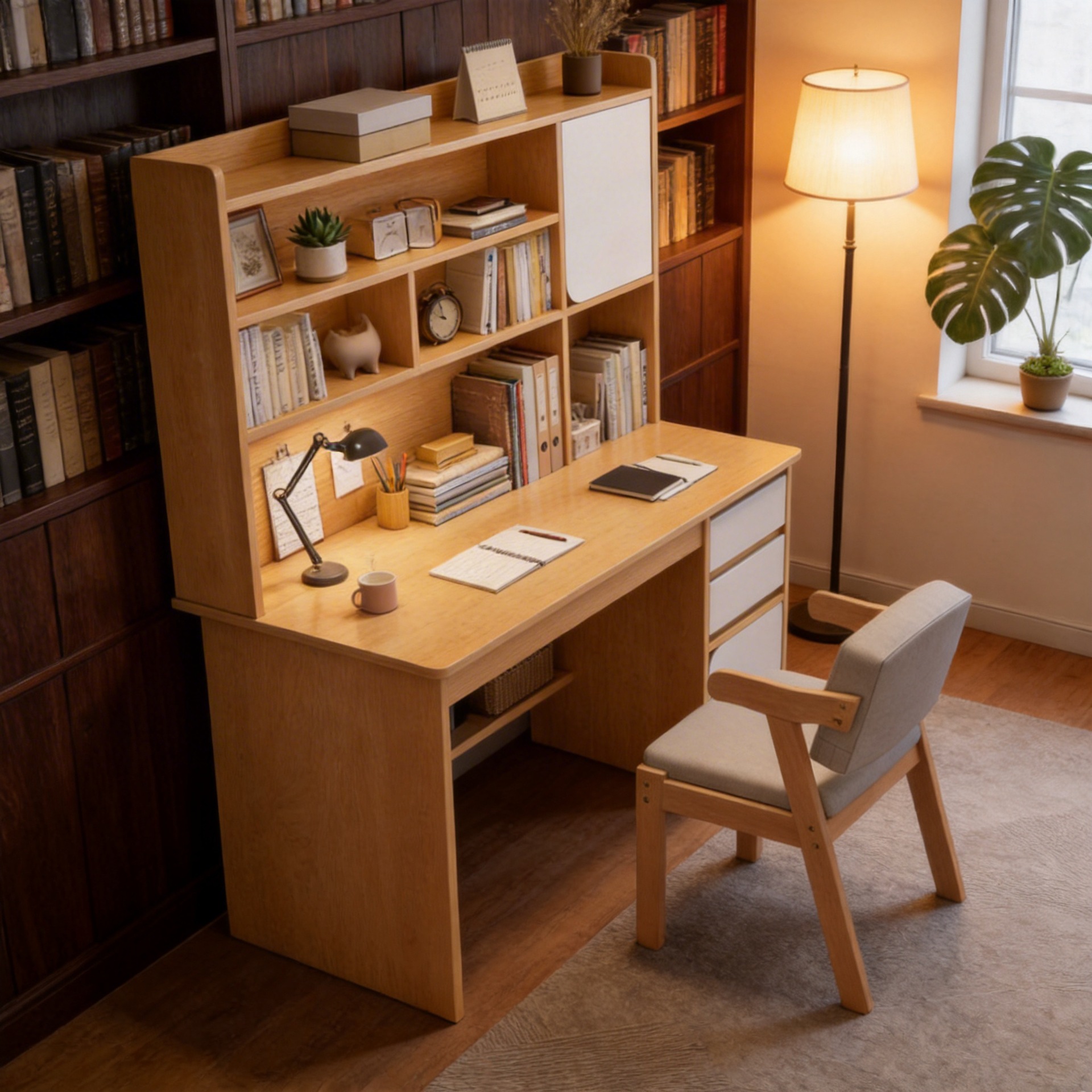 Computer Desk, Desktop Desk, Bookshelf Integrated, Simple and Modern Bedroom Writing Desk, Student Home Study Desk