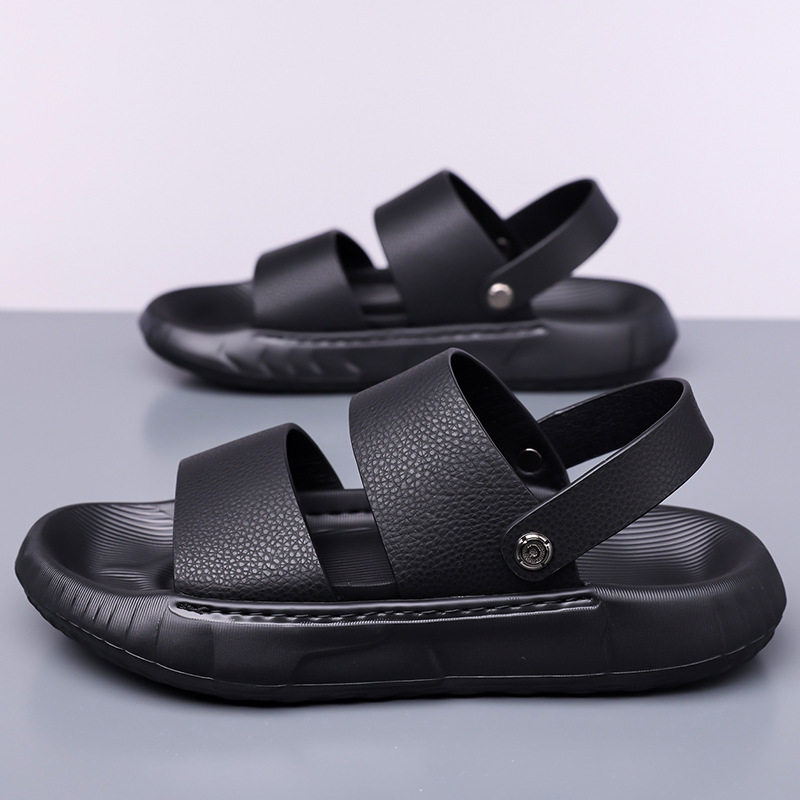 Dép lê nam da bò lớp trên cùng, đế dày, mặt mềm, kiểu sandal đi biển — GA06 màu đen, Màu nâu GA06
