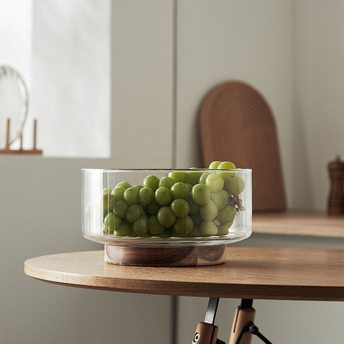 Japanese simple glass fruit plate living room candy basin wooden storage box tall dried fruit dessert plate snack snack bowl