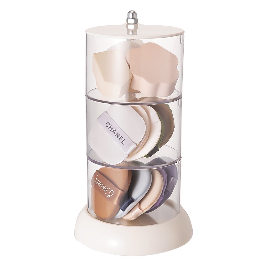 Caja de almacenamiento de soplo de polvo transparente giratorio a prueba de polvo multicapa redondo grande cojín de aire maquillaje algodón belleza estante de almacenamiento de huevos