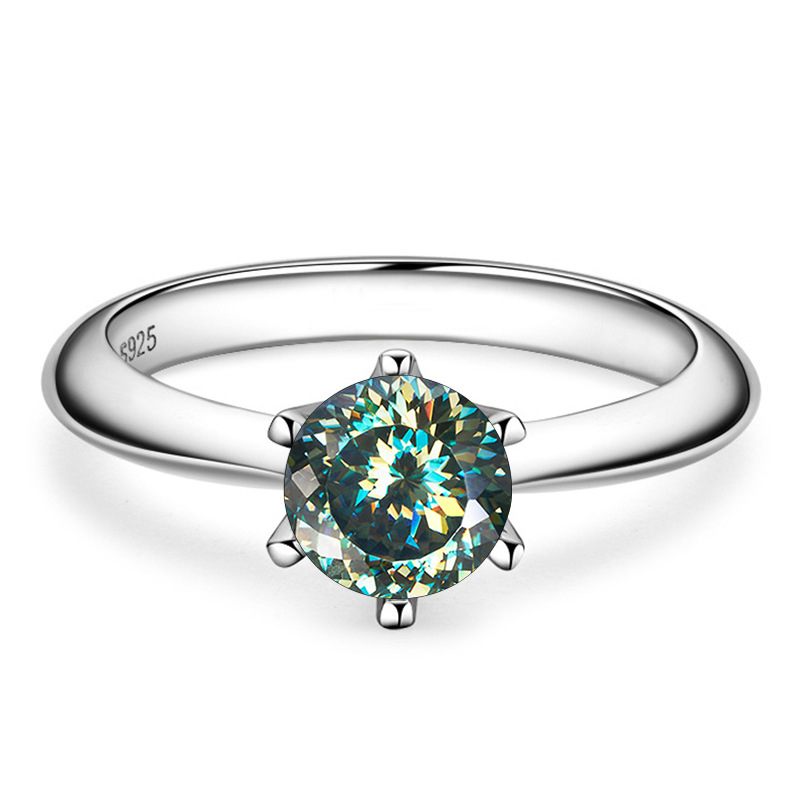 1 quilate color D mujer delicado anillo de boda de color S925 plata esterlina fuego explosivo de color