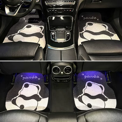 Car Carpet Loops, Mud-Scraping, Anti-Slip, Cartoon Panda Design - panda-four-piece-set-two-48cm48cm-two-48cm68cm