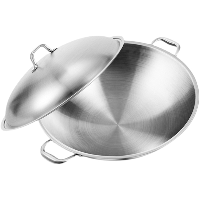 Sartén antiadherente alemán 316 WOK de acero inoxidable de fondo redondo pan no recubierto Cocina de Inducción universal grande wok binaural
