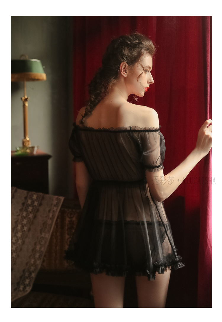 Sheer Mesh Babydoll Nightdress with Matching Panty, Pink One Size — detail image 22