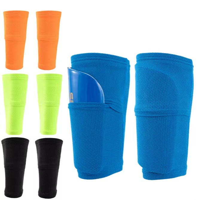 Football shin guard socks with double-layer breathable high-elasticity mesh, shin guard socks with reinforced pockets