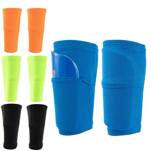 Football shin guard socks with double-layer breathable high-elasticity mesh, shin guard socks with reinforced pockets