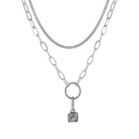 P0659-NK06 欧美时尚双层项链 潮男女明星嘻哈锁头钛钢项链