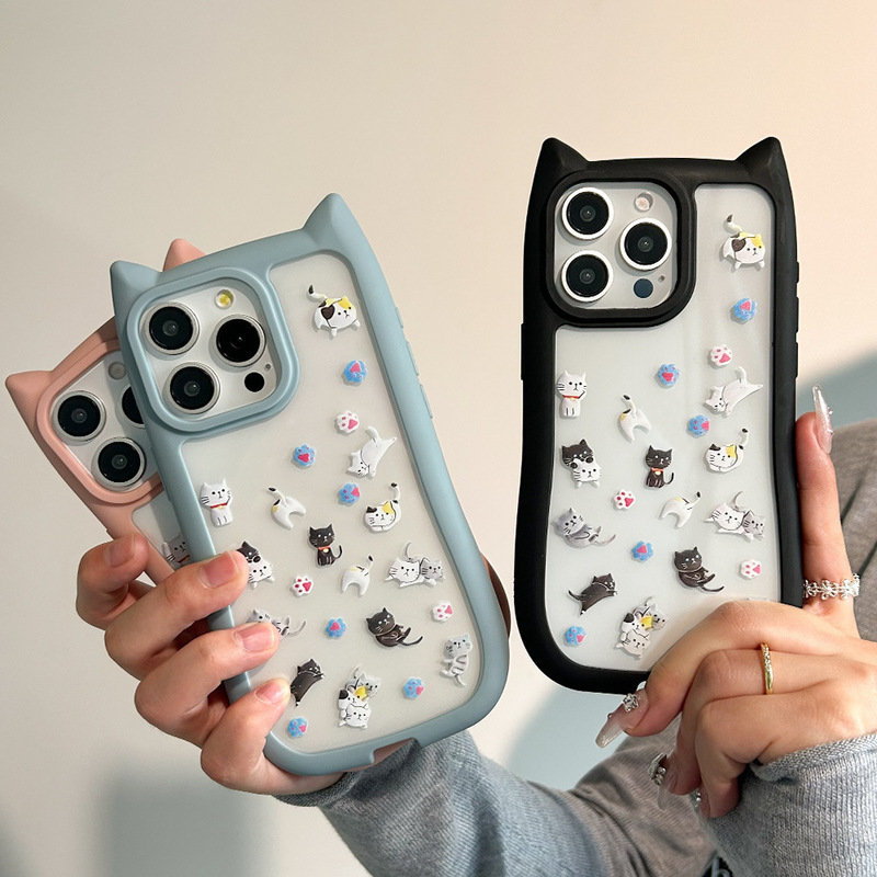 Full Screen Cat iPhone15 Transparent Case 14Pro Mobile Phone Protective Case 13 Apple 11Pro Max Soft Edge 12