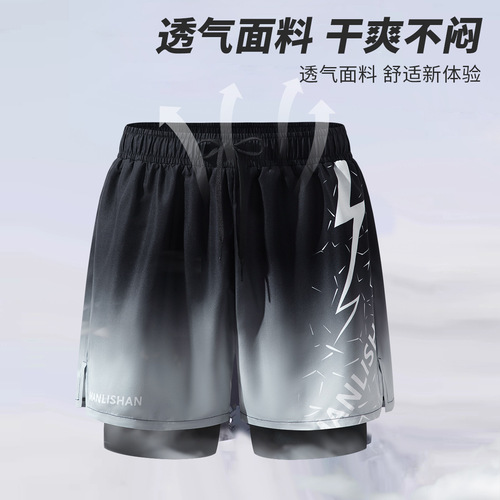 Men's fake two-piece double-layer quick-drying swimming trunks large size breathable anti-embarrassing swimming trunks new loose swimming trunks