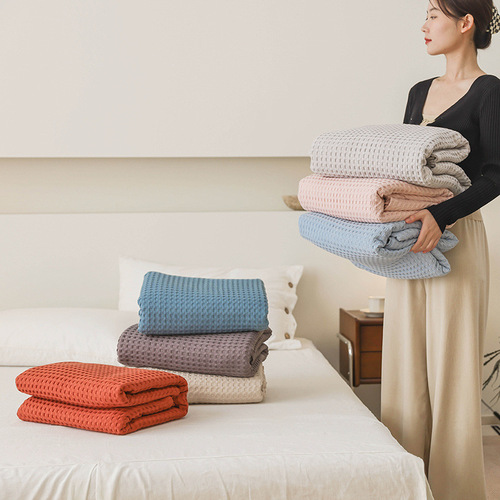  New Waffle Cotton Gauze Blanket Pure Cotton Towel Quilt Air Conditioning Blanket Office Lunch Break Blanket Wholesale Group Purchase