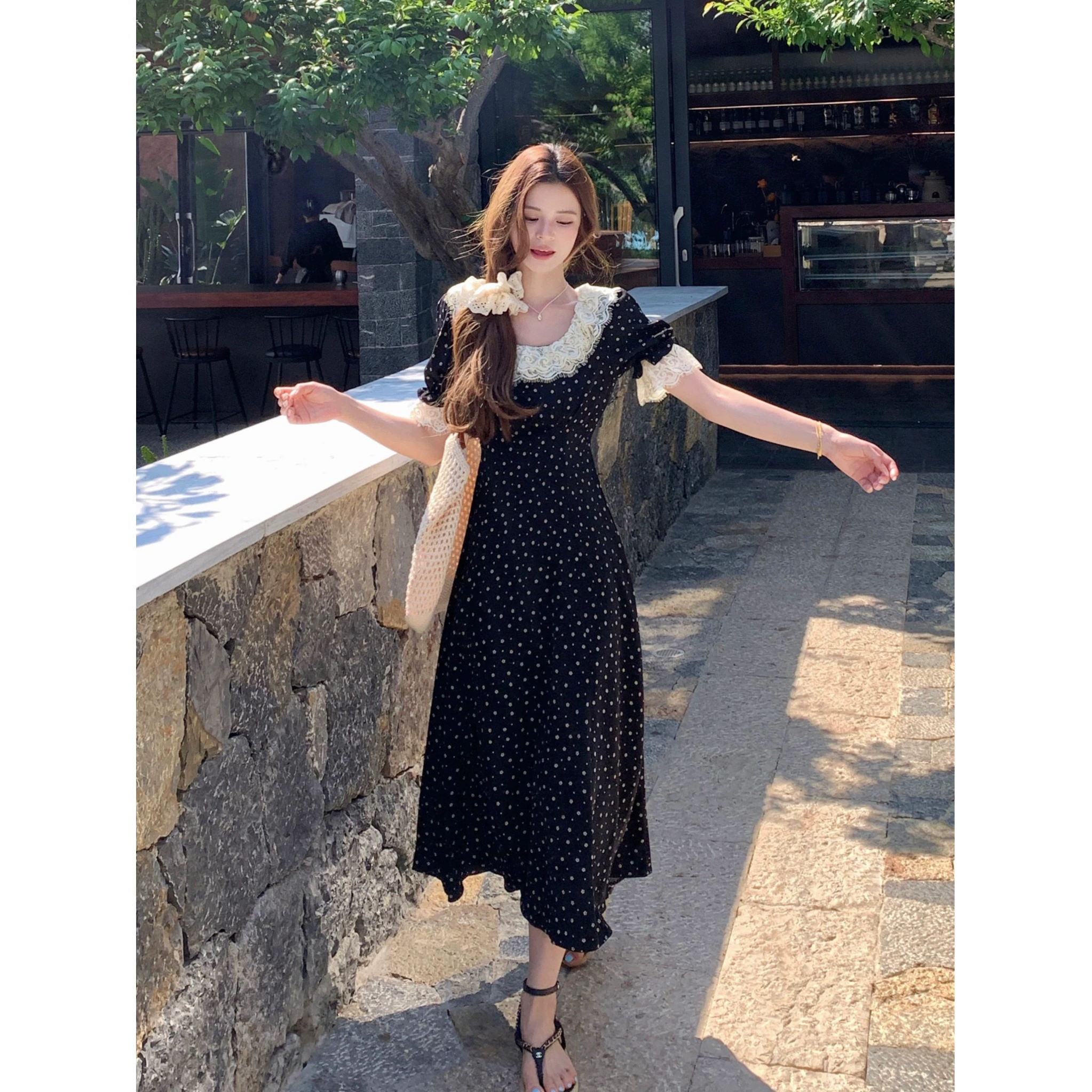 Плюс размер, французское кружево, элегантное ретро-платье с закрытой талией, утягивающее живот, женское летнее платье с цветочным принтом в стиле Хепберн