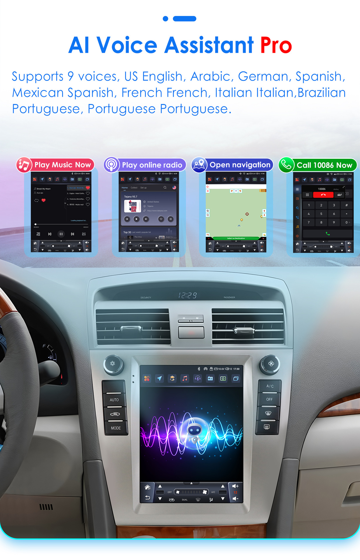 9.7inch Suitable for 06-11 Toyota Camry Android Car Bluetooth Vertical Screen Navigation Carplay