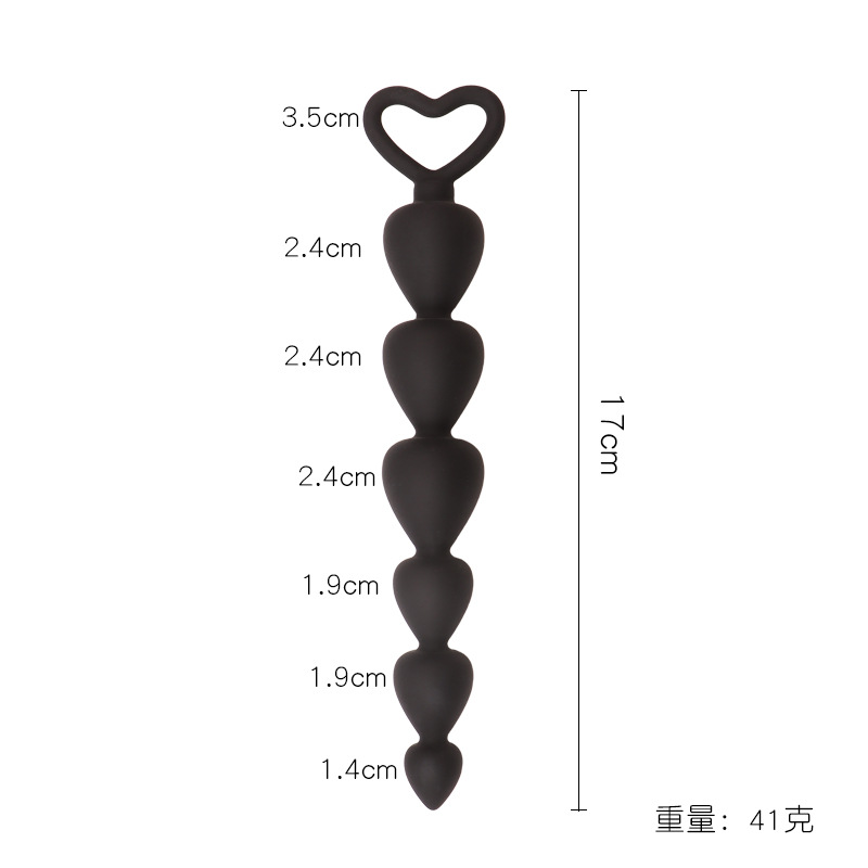Silicone Heart-Shaped Anal Beads Plug, Berry Colour, Manual Non-Vibrating Design — detail image 4