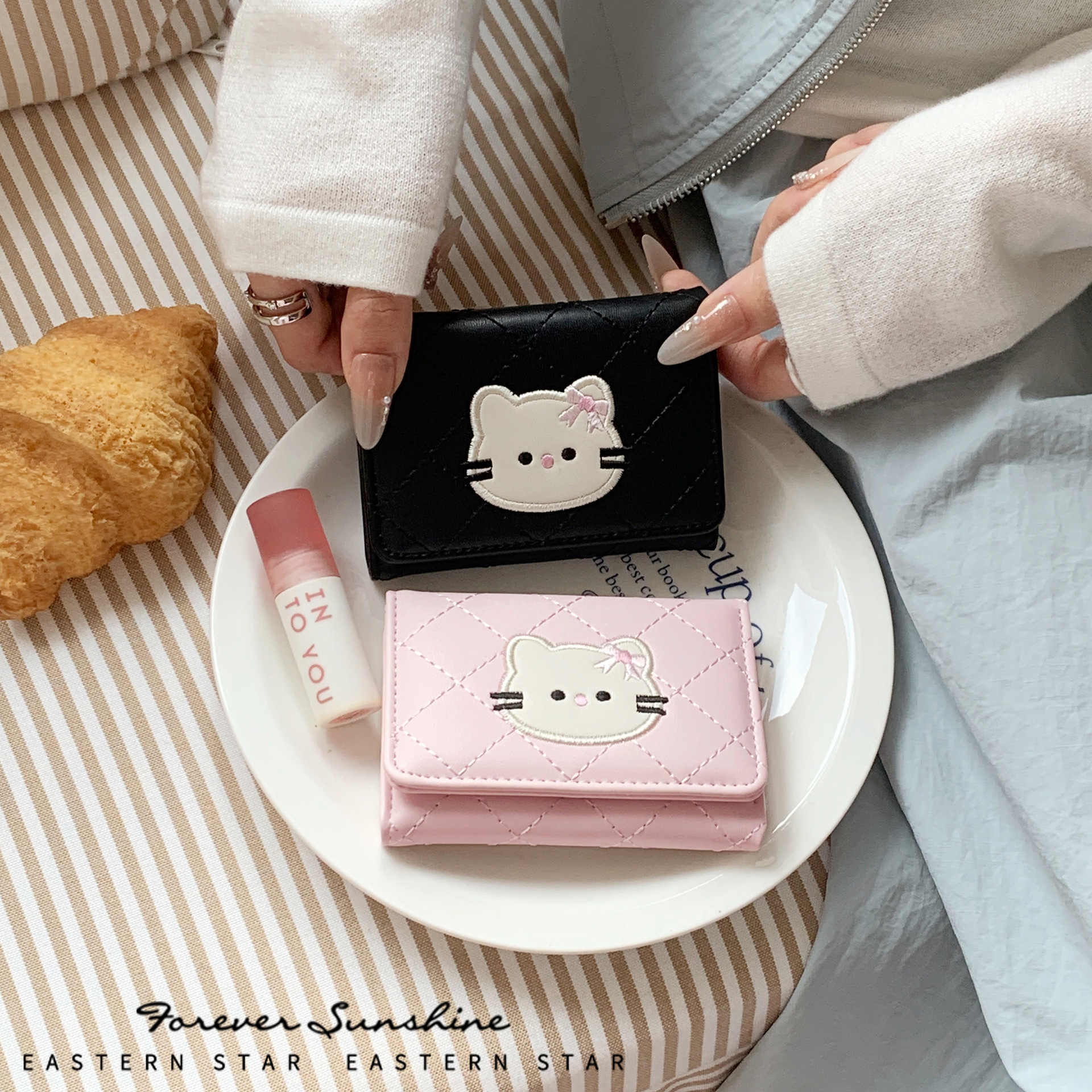 Diamond-patterned cat ~ Korean-style cute and simple women's 70% off wallet, card holder, coin purse, in stock, hot sale on Shein