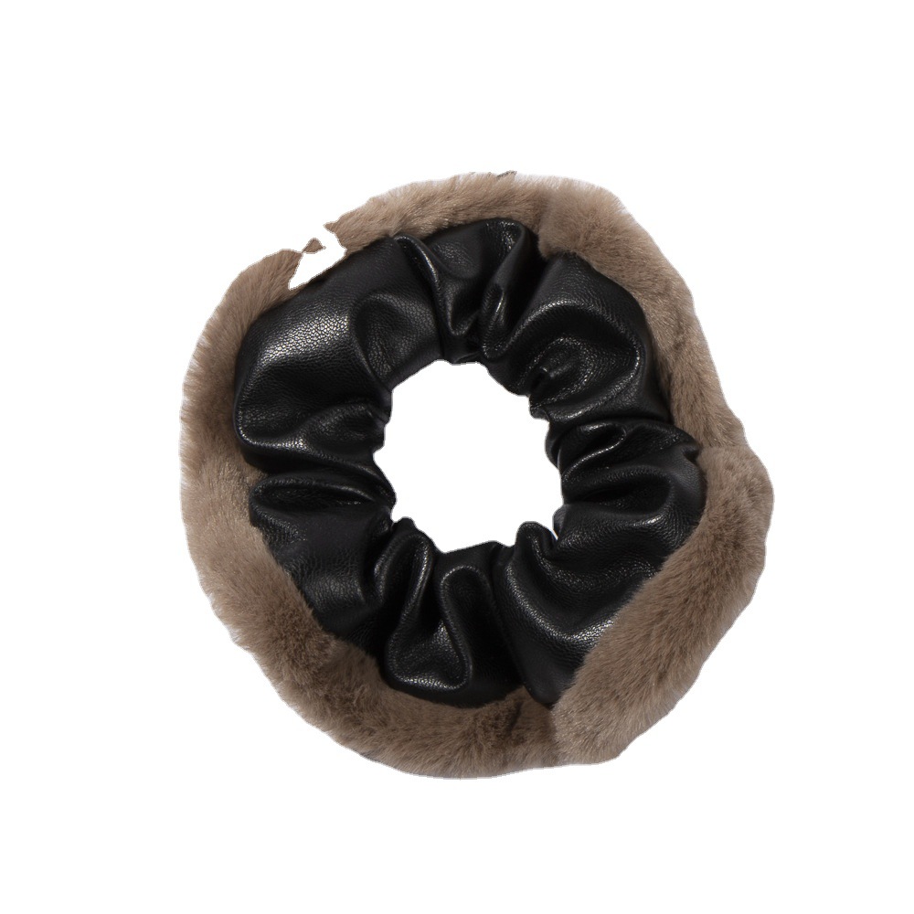 Dickdarm-Haargummi, Plüsch, PU-Leder, plissiert, Haargummi, braun, Korsett, Pferdeschwanz, Kopfbedeckung für Damen_voghion.com