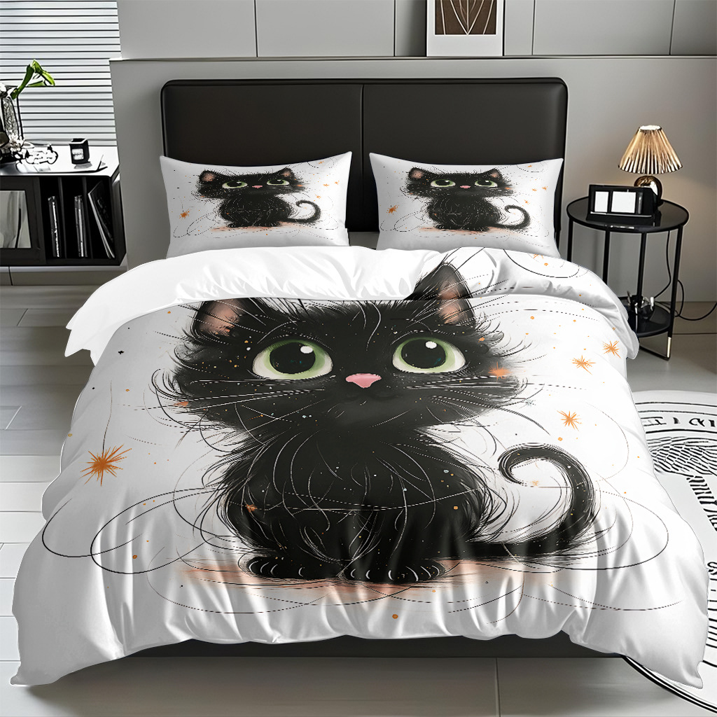 Transfronterizo caricatura gatito digital impresión set edredón suave pro piel fuente ventilada soporte de fábrica TEMU / JIT