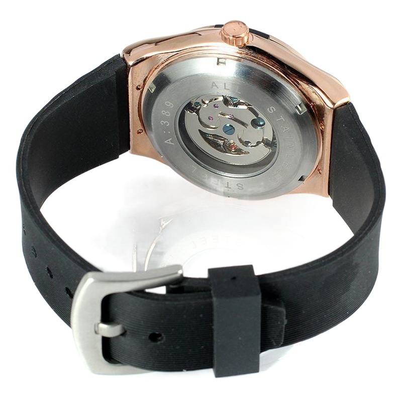 Forsining europea y americana cinta hombres reloj mecánico moda casual hueco-hacia fuera transparente completo automático reloj mecánico