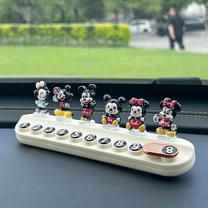 Cartoon Mickey Temporary Parking Number Plate, Cute Mickey Mouse Creative Car Moving Phone Plate, Aromatherapy Car Interior Decoration
