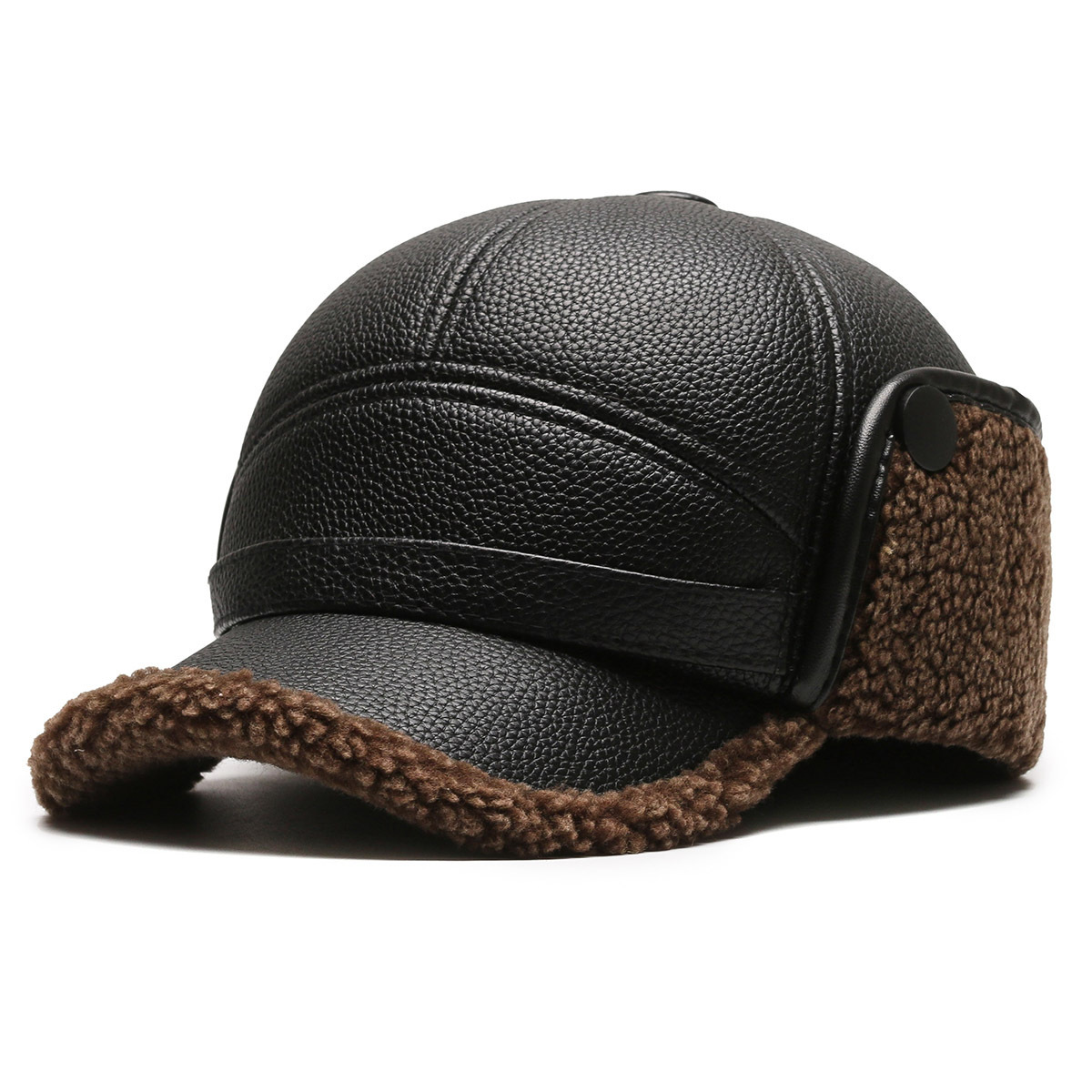 Sombrero para hombres de mediana edad, invierno caliente, papá, abuelo, gorra de cuero, vello grueso a prueba de frío y viento, gorra de lengua de pato para oídos de ancianos