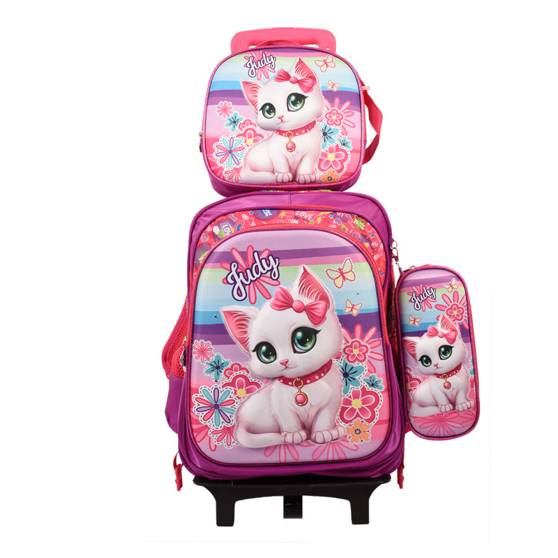 Export Trolley Mochila mochila con luz en la parte posterior para estudiantes de primaria de grado 1-6 nueva mochila de nailon de gran capacidad para subir escaleras